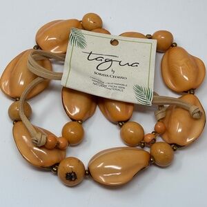 Tagua Soraya Cedeno Womens Miriam Chunky Long Statement Necklace Peachy Beige